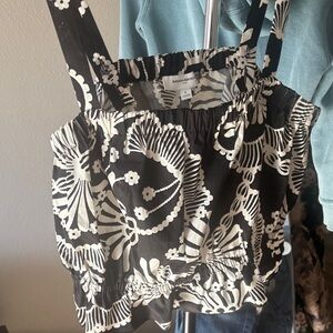 Banana Republic Black and White Floral Smocked Camisole
